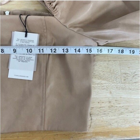 7 For All Mankind Vegan Leather Corset Crop Top Puff Long Sleeves Nude Small NEW - Picture 9 of 11